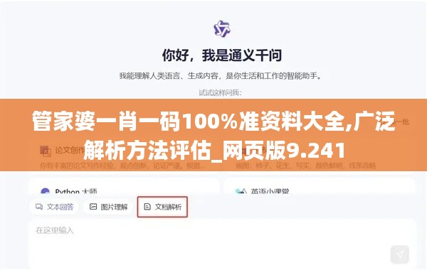 管家婆一肖一码100%准资料大全,广泛解析方法评估_网页版9.241